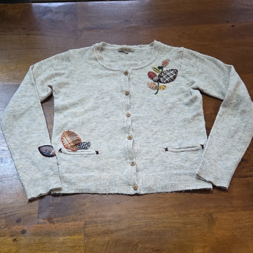 Thursday Island Floral Patchwork Embroidered Cardigan Oatmeal Size Medium